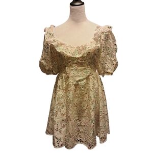 NWT For Love & Lemons Puff Sleeve Floral Eyelet Dress